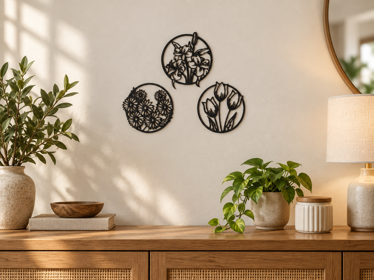 Kit 3 Quadros Decorativos Florais circulares - imagem 2